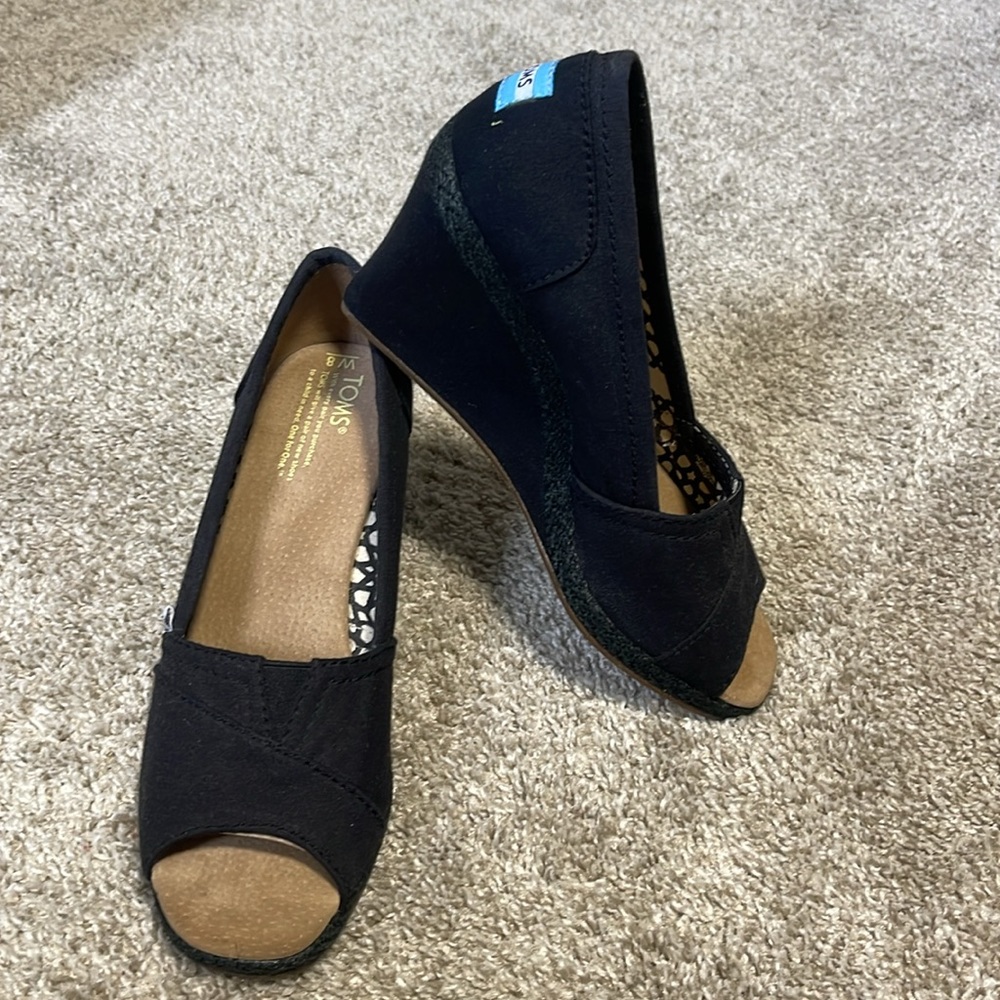 Toms Black Peep Toe Wedges